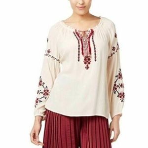 JPR Embroidered Peasant Top Stone Embroidered